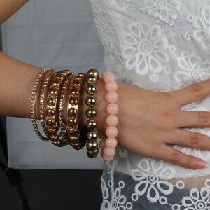 7-Piece Retro Burnished Gold Inlaid Rhinestones Bangle Bracelet Set